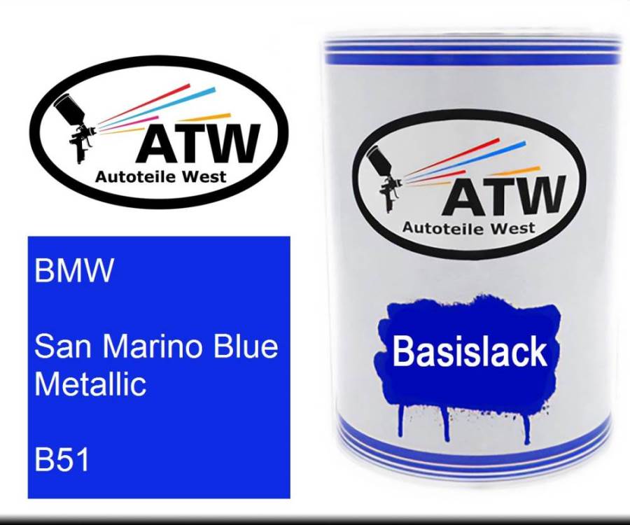 BMW, San Marino Blue Metallic, B51: 500ml Lackdose, von ATW Autoteile West.